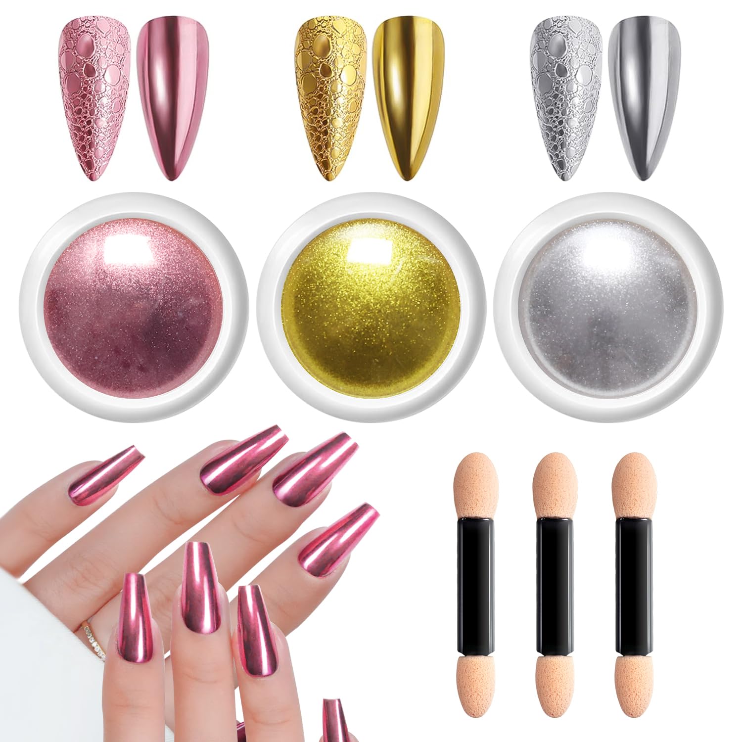 LEDSUUEI Silver Chrome Nail Powder Metal Chrome Powder for Nails Glitter Chrome Powder for Nail Art Design Decoration