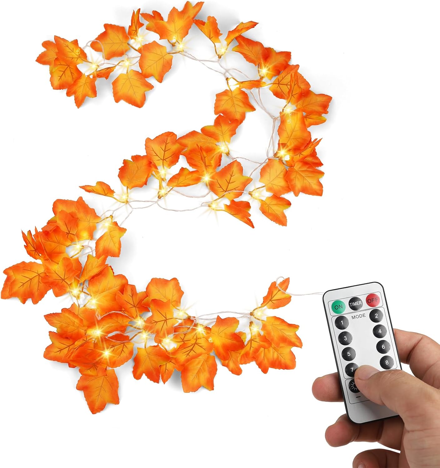 String Lights - [8 Lighting Modes & Timer] 2 Pack Fall Decor Total 26Ft 80LED Thanksgiving Decorations Enlarged Maple Leaves Fall Lights Battery Operated Waterproof Lights for Indoor Outdoor Autumn Halloween