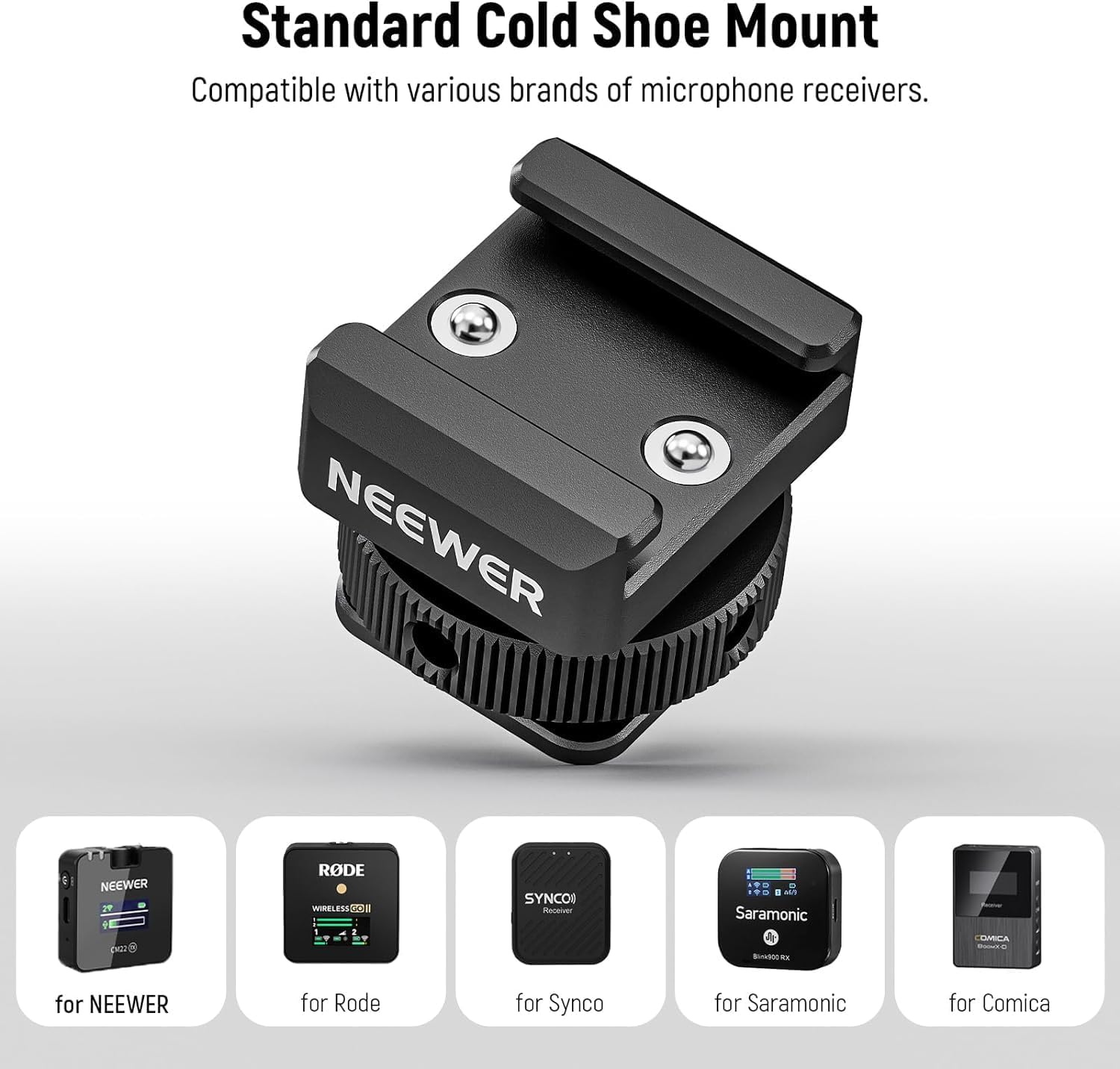 NEEWER Cold Shoe Mount Adapter Compatible with DJI Hollyland Rode Wireless Lavalier Microphone Receiver, Anti Drop Mic Accessories with Retractable Pins, Metal Camera Cage Mount Adapter, UA030