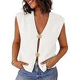 LILLUSORY Womens Sleeveless Sweater Vest Spring Knit V Neck Button Down Casual Loose Cardigan Summer Y2K Going Out Tops