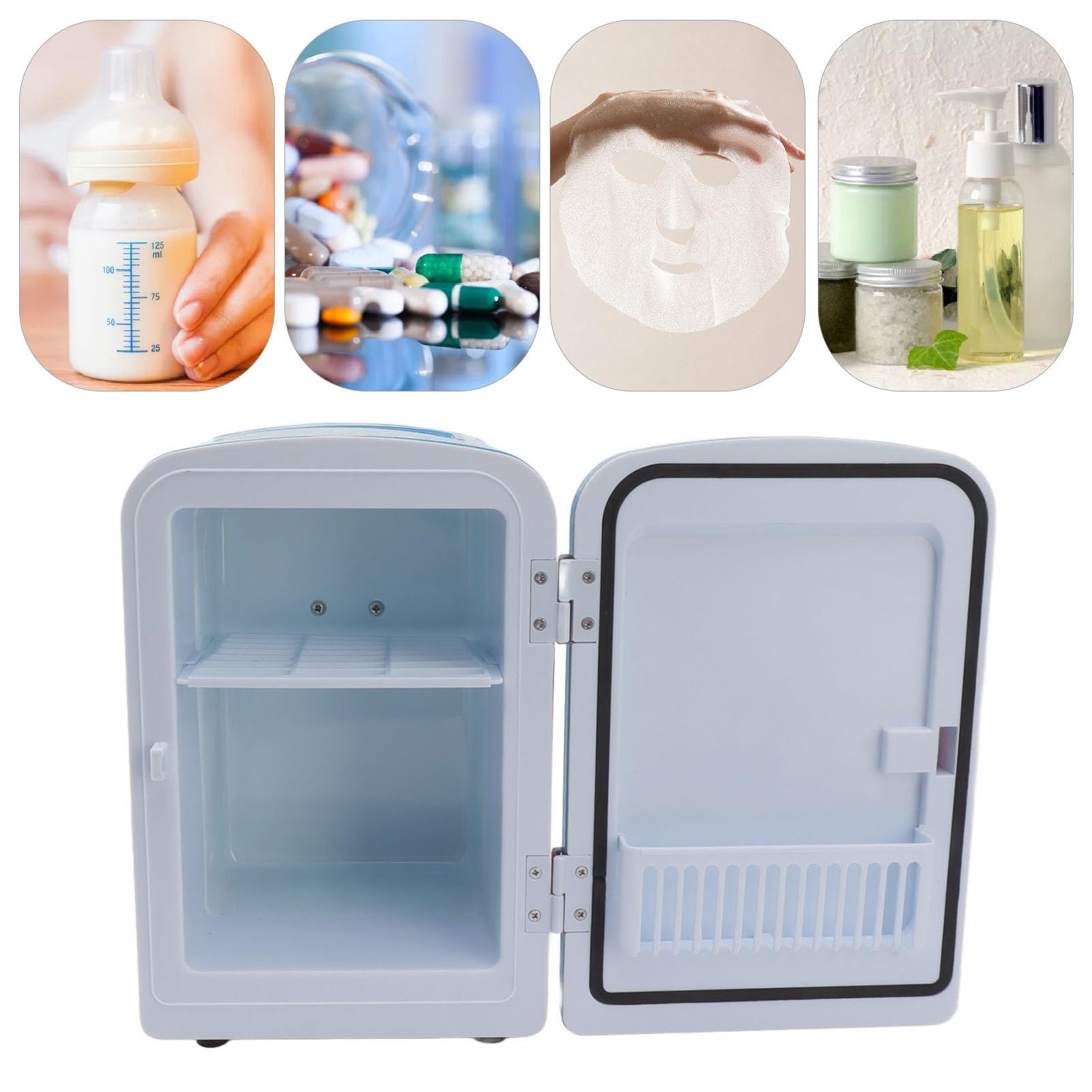 Luqeeg Mini Beauty Fridge, 4L Portable Refrigerator, Cooler Warmer Refrigerator Desktop Accessory for Home Office Dorm Travel for Skin Care Beverage Medications, DC 12V Car Plug