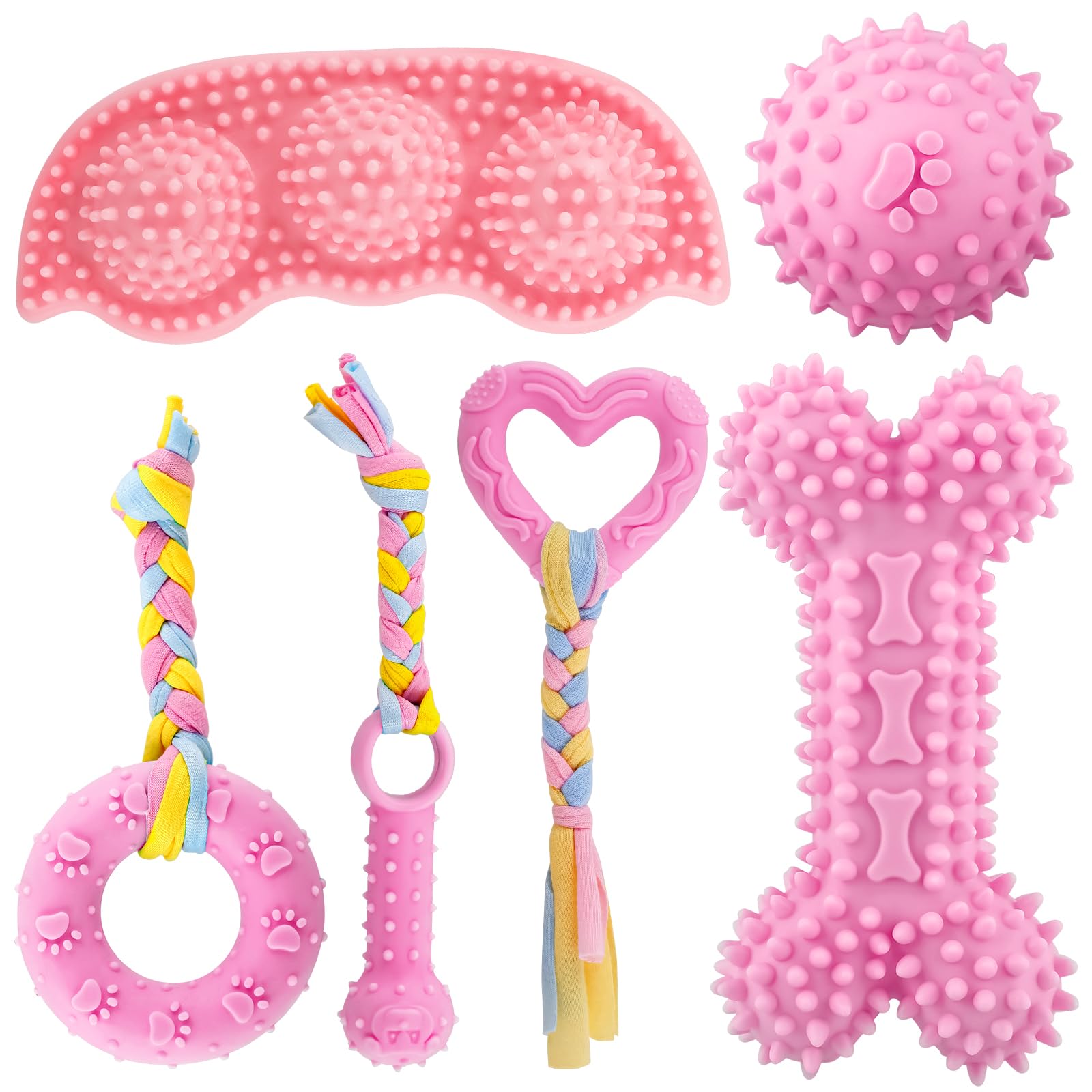 Kapetgo 6 Pack Puppy Chew Toys for Teething Cute Blue Small Dog Toys Soft Rubber Rope Dog Toys Funny Bone Ball Cleaning Teeth Dog Chew Toys Puppy Teething Toys for Puppies (Pink)