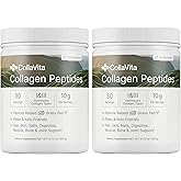 CollaVita Collagen Peptides (2 Month Supply) Grass-Fed Pasture-Raised Hydrolyzed Collagen Powder, Type I & III Hair, Nails, Skin & Joints, Non-GMO, Paleo & Keto, Unflavored 10 oz 2 Pack 30 Serving x 2