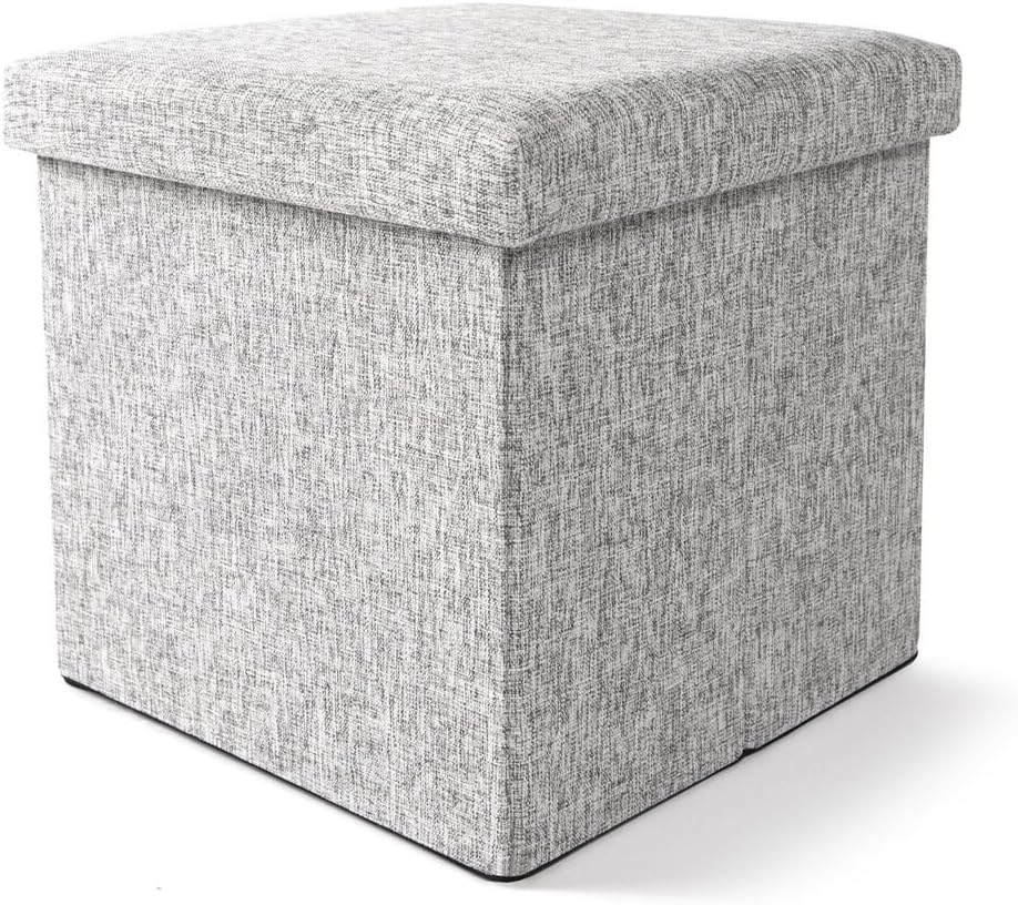 Yuleee Foldable Storage Ottoman Seat Footrest Stool Coffee Table Cube Folding Organizer Seat 15"x15"x15" (Grey)