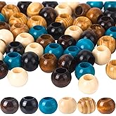 Winsyison 60pcs Large Hole Wooden Beads for Crafts, Vintage Natural Wood Macrame Beads, Round Loose Spacer Hair Accessories for Macrame DIY Keychains Necklaces Braids- 6 Colors