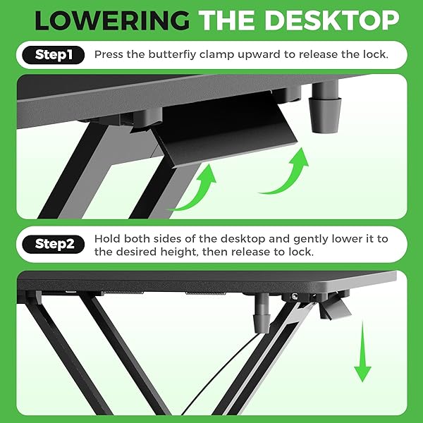 PBUGAC STANDING DESK CONVERTER ADJUSTABLE HEIGHT, 25.16″ × 15.75″ HEIGHT ADJUSTABLE DESKTOP RISER, NO ASSEMBLY REQUIRED, DESKTOP WORKSTATION FOR LAPTOP, MONITOR AND OFFICE USE (BLACK)