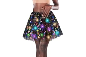 DOMKIER Women's LED Tutu Skirt Light Up Tutus Sparkle Skirts Layered Tulle Ballet Dance Skirt for Halloween Party Carnival Costume