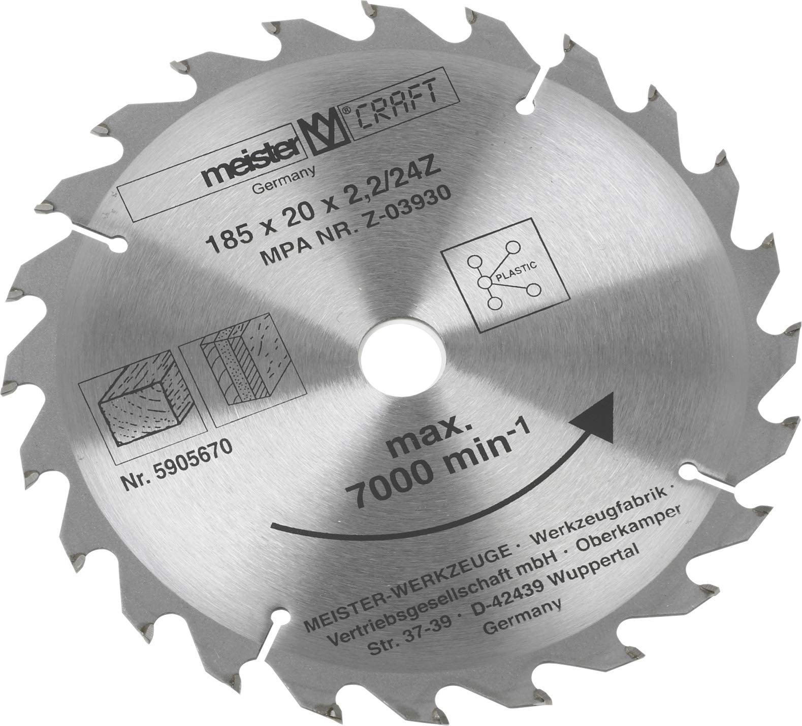 Meister 5905670 Saw Blade Ø 185 x Ø 20 x 2.2 mm, 24 Teeth