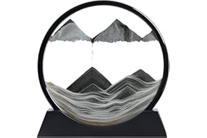 KPNUWN Moving Sand Art Liquid Motion, 3D Deep Sea Sandscape Color Quicksand Decor, Round Glass Moving Sand Art Picture Relaxing Desktop Home Office Work Decor (Black, 12 inch)