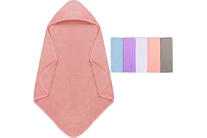 Orighty Baby Hooded Towel with Five Washcloths, 28 x 28 Inch Super Soft Bath Towel with Hood for Babies, Infant, Newborn Essential - Ideal Baby Stuff Registry for Boys and Girls (Pink)