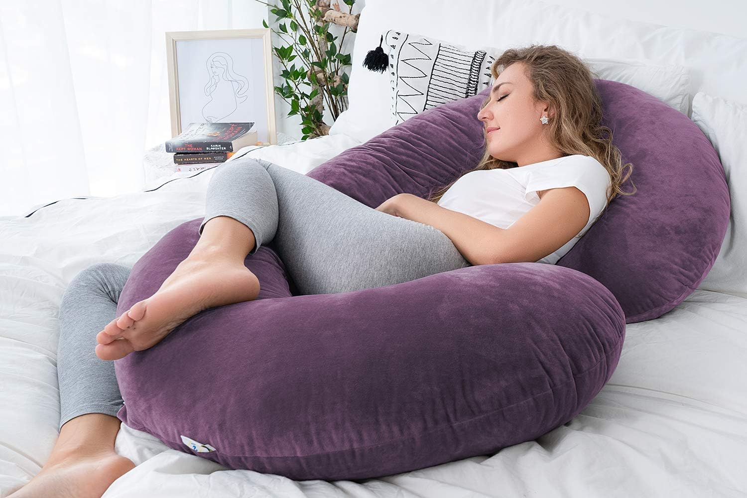 INSEN Pregnancy Body Pillow,Full Body Pillow,C Shaped Full Body Pillow with Velvet Cover (Dark Purple Velvet): Kitchen & Dining