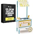 Lemonade Stand, Ice Cream Cart, Lemonade Stand for Kids, Ice Cream Stands, Icecream Carts, Play Store, Shop, Playset, Parlor, Push, Toy, Truck, Toddler, Pretend, Wooden, Reversible, 2 in 1, 36 Piece