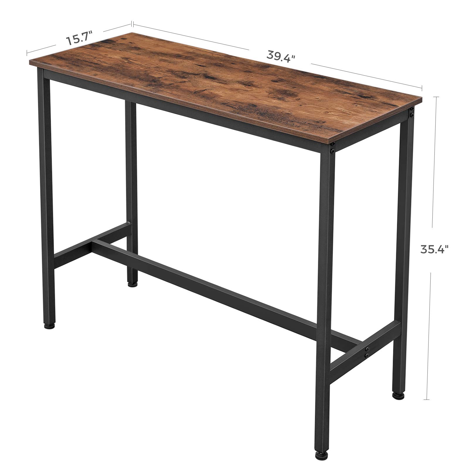 VASAGLE ALINERU Bar Table, Narrow Rectangular Bar Table, Kitchen Table, Pub Dining High Table, Sturdy Metal Frame, 39.4 x 15.7 x 35.4 Inches, Easy Assembly, Industrial Design, Rustic Brown ULBT10X