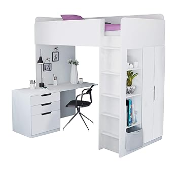 Kids High Sleeper Loft Bed Storage Bundle Wardrobe Desk Bookcase