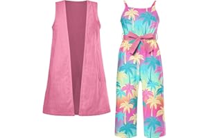 UNICOMIDEA 3-7T Girls Jumpsuits Kids Sleeveless Hawaiian Romper Loose Pants with Pockets Outfit Sets