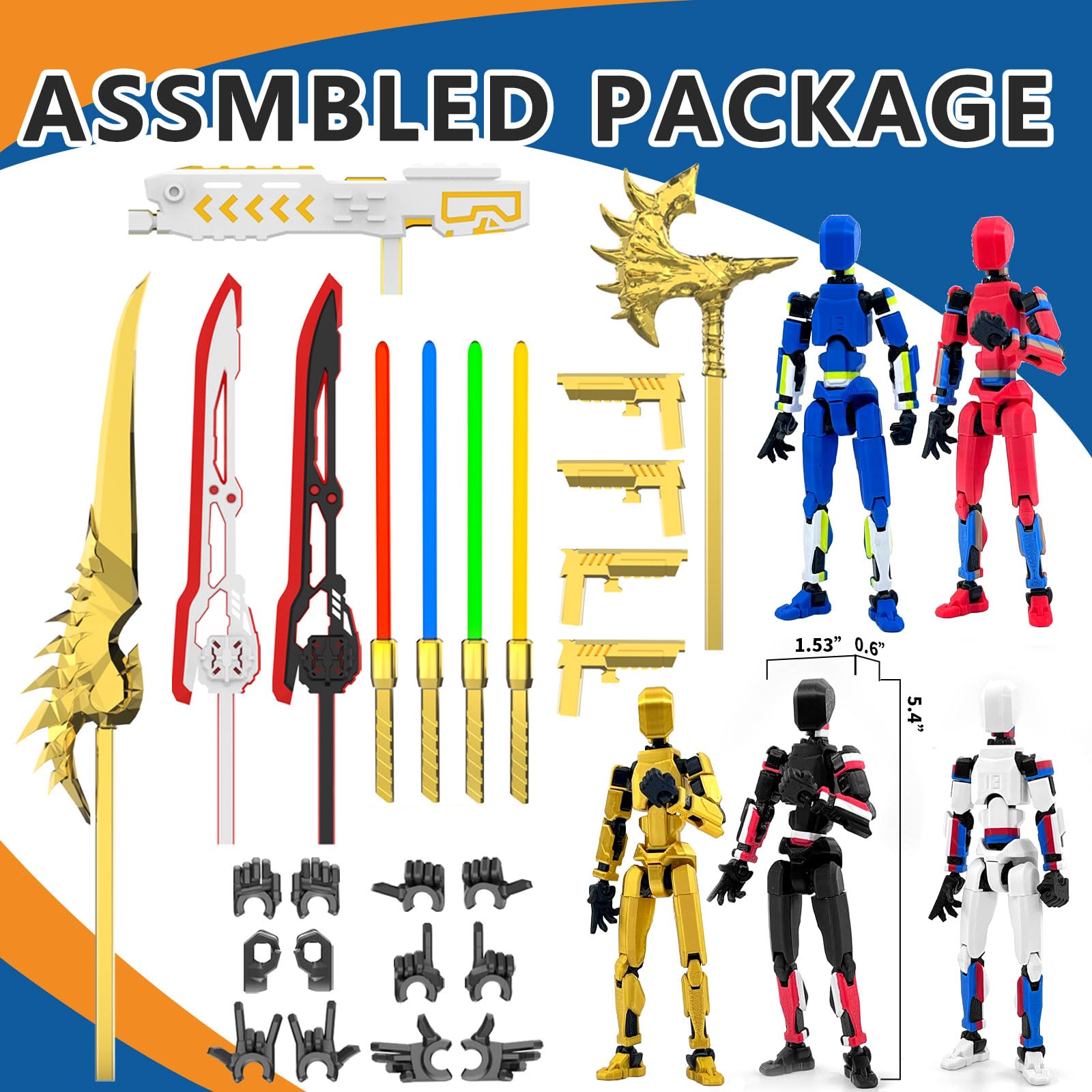 Falandi 5-Pack T13 Action Figure Already Assembled, Multi-Colored Titan 13 Action Figure Set with Laser Saber 3D Printed T 13 Lucky Robo Dummy Nova 13 Action Figures, Figura de acción t13