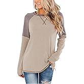 Bingerlily Women's Casual Long Sleeve Tunic Tops Crew Neck Color Block Blouse