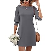 LUYAA Dress for Women Petite Dresses Semi Formal 3/4 Sleeve Crewneck Women's Wear to Work Loose Mini Tunic Dress for Womens 2025 Sundress with Sleeves L Grey