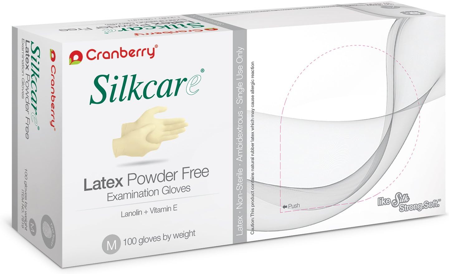 Cranberry USA Cranberry Silkcare Latex Exam Gloves, Case of 100, Medium, Lanolin & Vitamin E, 4.5 Mil
