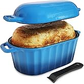FANQIEW Dutch Oven Enameled Cast Iron Bread Pan with Lid Sourdough Loaf Pans for Baking Bread Large Heavy Oval Bread Dutch Oven with Movable Handle 4 Qt Blue Dishwasher Safe