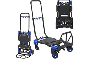 TROOZY 2-in-1 Folding Hand Truck and Dolly Cart,330LB Heavy Duty Carrying Convertible Dolly Cart with Retractable Handle and 4 Rubber Wheels,Portable Foldable Dolly for Luggage/Travel/Office