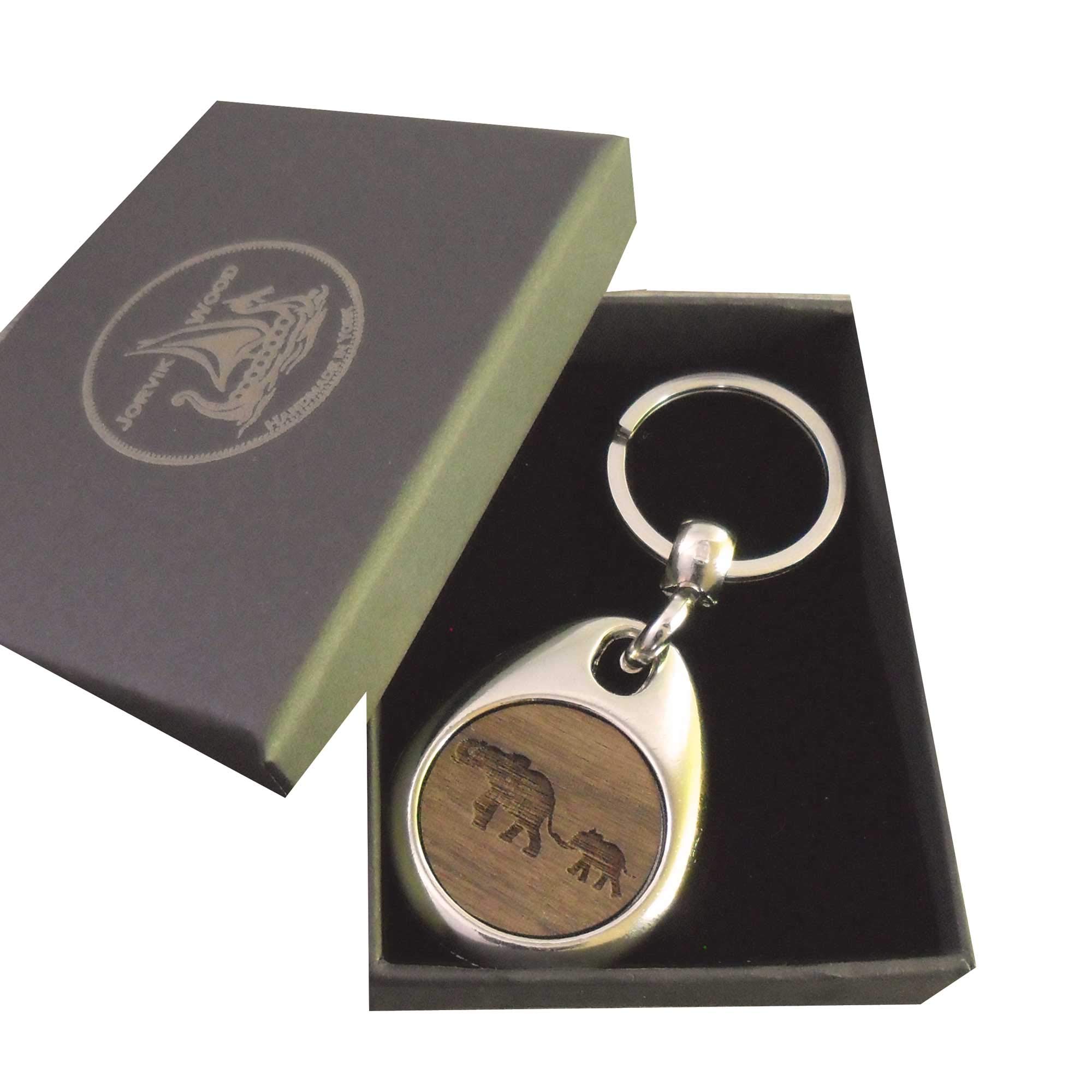Jorvik Wood Elephant with Baby Design Wooden Keyring with Gift Box