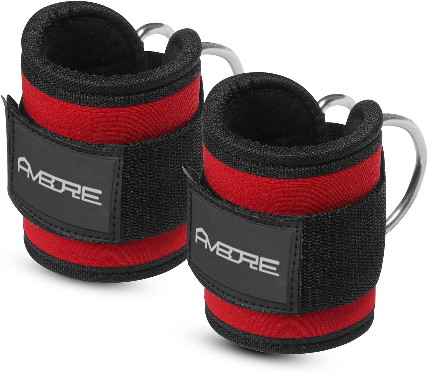 Ambore Best Ankle Strap Leg Gym Cable Attachment Pulley Machine Weight Lifting D Ring (PAIR) (Red)