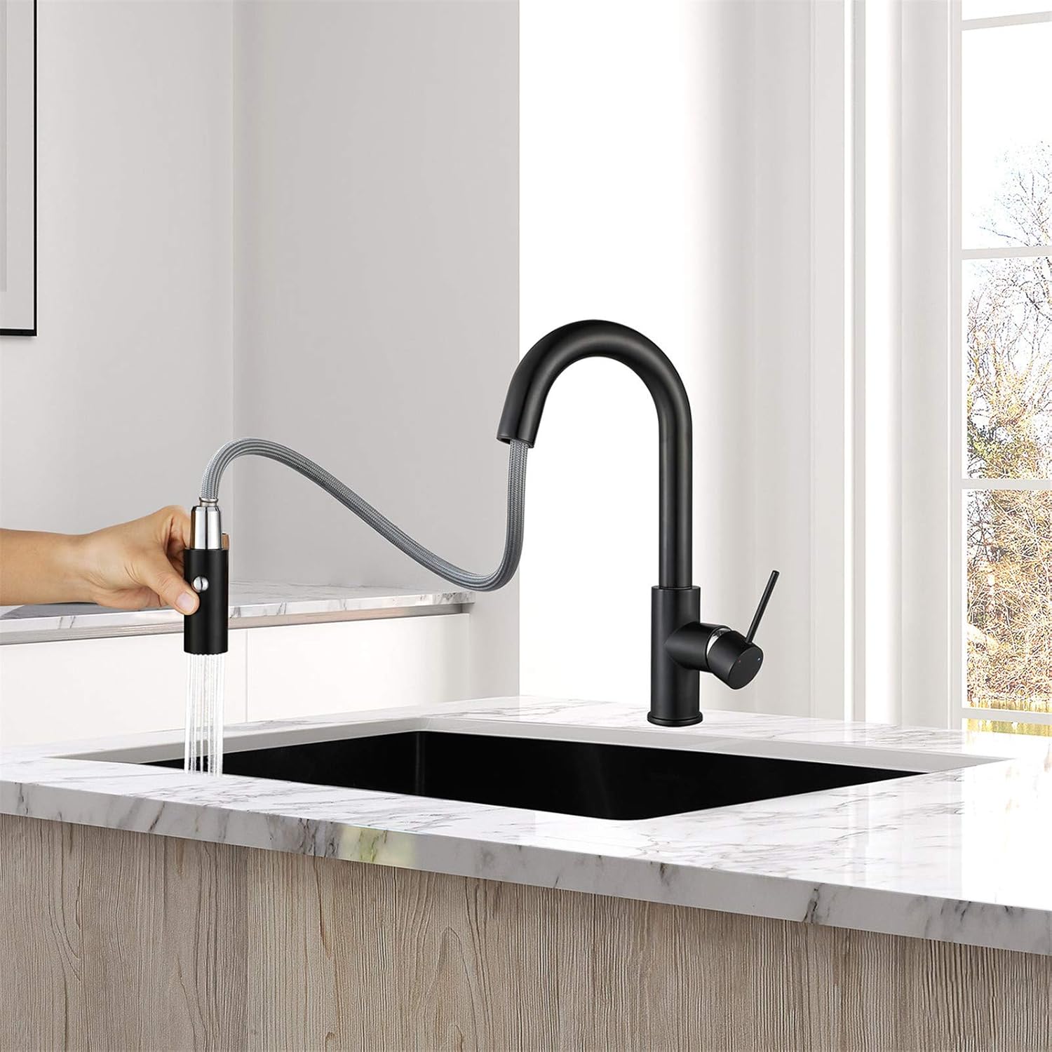 AguaStella AS59MB Matte Black Bar Faucet or Prep Kitchen Sink Faucet with Pull Down Sprayer and Single Handle - - 