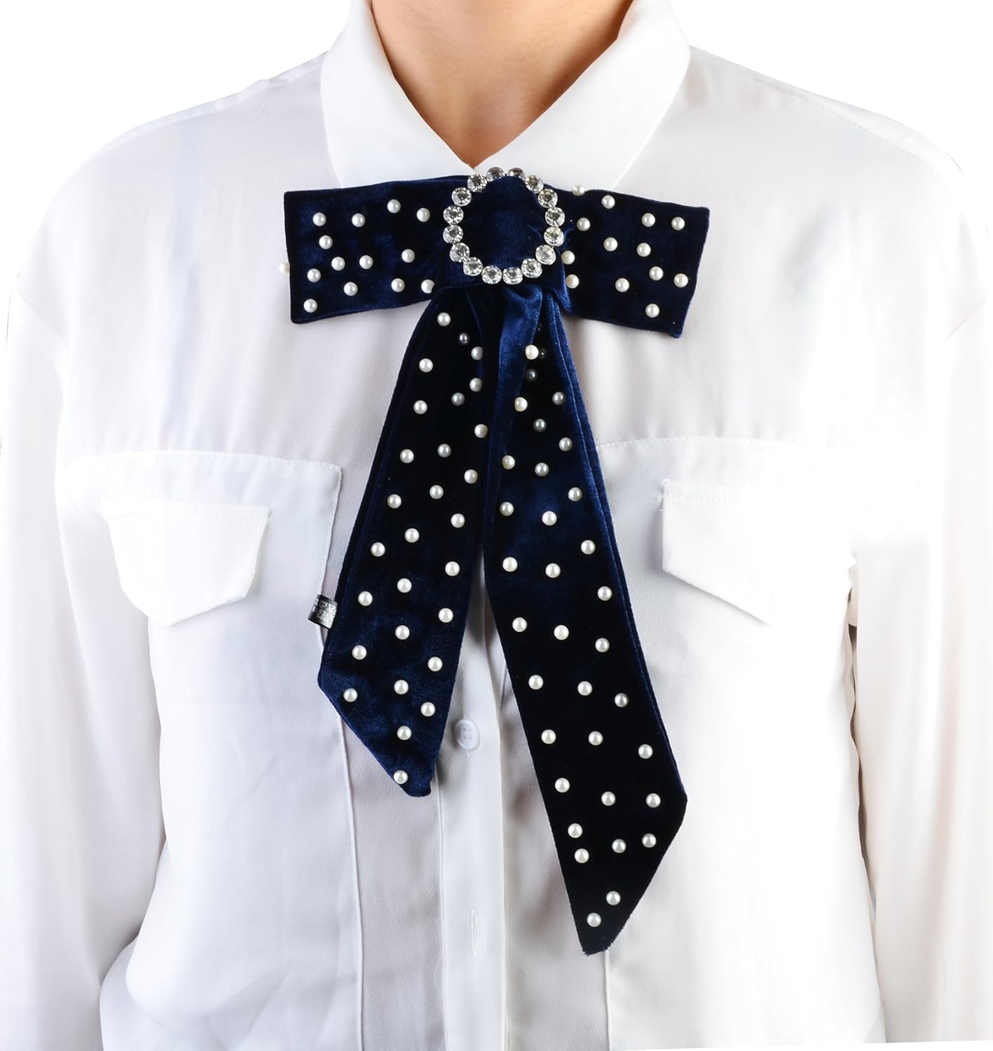 obonnie Mujer Clear Crystal Pearl PRE-TIED BOW TIE cuello camisa corbata de cuello con chorrera Cravat broche Pin: Amazon.es: Joyería