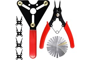 Swpeet 3Pcs AC Clutch Holding Tool Adjustable Clutch Holder and 4 in 1 Snap Ring Pliers with Stainless Steel Feeler Gauge Ass