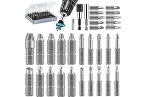 BORNPYE 33PCS Damaged Screw Extractor Set, Reverse Drill Bit and Screwdriver Head Kit, with 2 Magnetic Extension Bit Holder & Socket Adapter, Ez Out Bolt Removal Tool for Removing Stripped Broken Bolt
