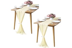 PUFOGU 2 Pack 10Ft Light Yellow Chiffon Table Runner Sheer 29x120 Inch for Romantic Wedding Decor Bridal & Baby Shower Birthday Rustic Party Decoration