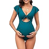 ZAFUL 2025 Maternity One Piece Swimsuit for Women Swim Suits Tie Front Tummy Control Bathing Suits Ruffle Swimsuits