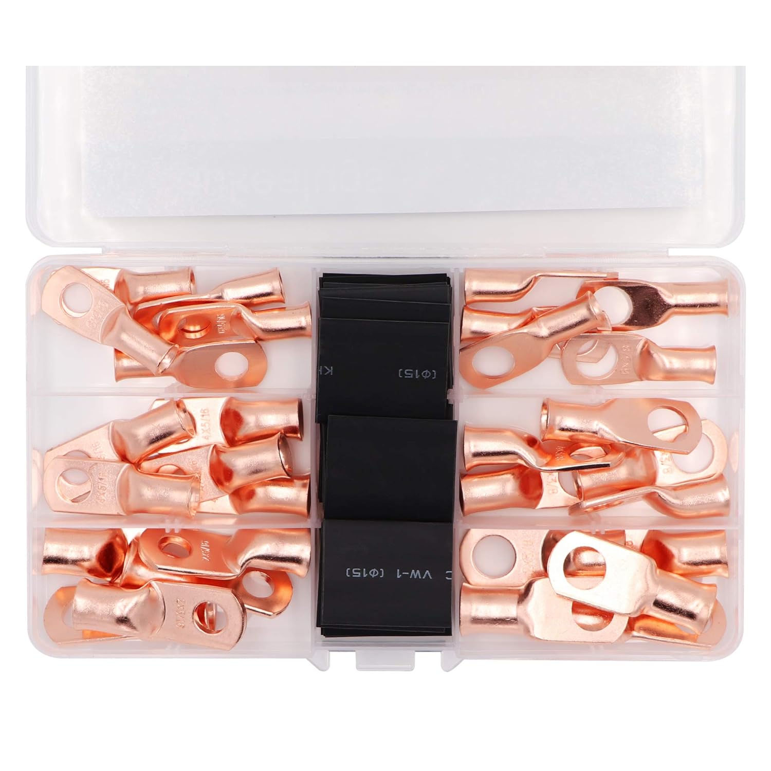 60PCS Battery Terminal Connectors Cable Ends and 2:1 Heat Shrink Tube, UL Listed AWG Crimp Copper Wire Ring lugs Assortment Kit: Industrial & Scientific