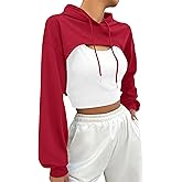 Hilinker Women's Long Sleeve Cropped Hoodie Workout Drawstring Super Crop Tops without Camisole