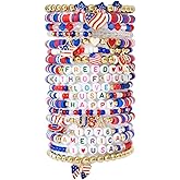 18 PCS 4th of July Bracelets for Women Handmade Heishi Clay Bracelets Independence Day Jewelry Accessories Stackable Stretch Friendship Bracelets Jewelry Gifts for Women Men