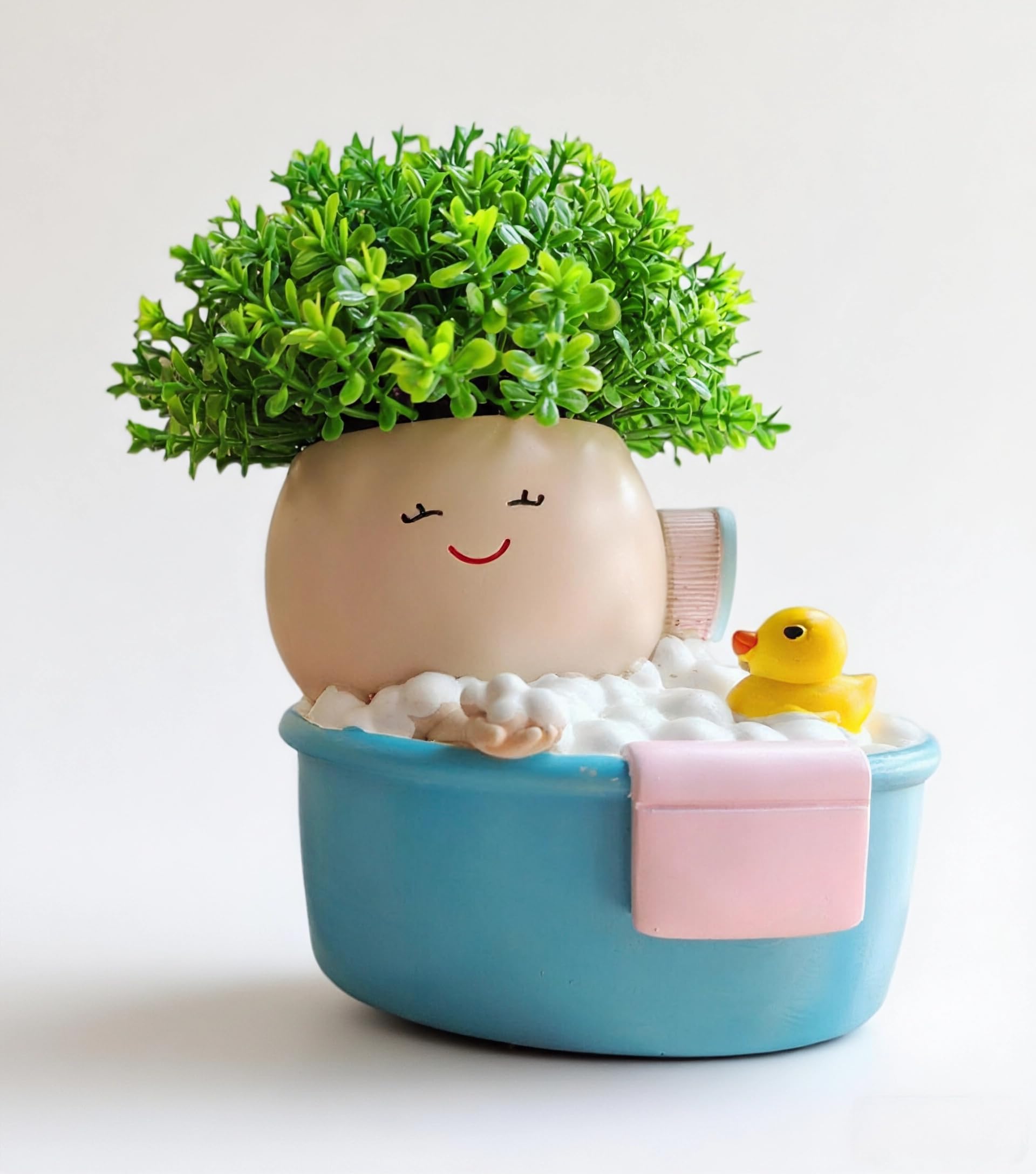 Photo 1 of GAFBV Smiling Face Planter Cute Resin Cactus Indoor Outdoor Plants Face Vase Bathing and Happy Rubber Duck Design Home Decor Funny Succulent Pots(Plants not Included)