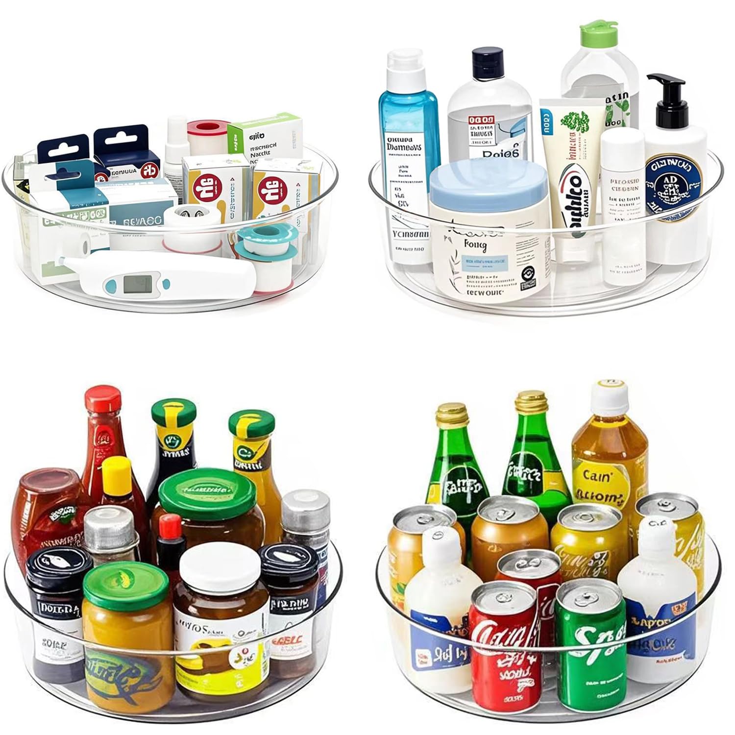 Photo 1 of YCLADEC 4 Pack Lazy Susan 11.5" Inch Turntable Organizer Organization Storage Container Bins Spice Rack Cabinet Rotating Condiment for Pantry Countertop Kitchen Vanity Bathroom Jewelry Holder Clear