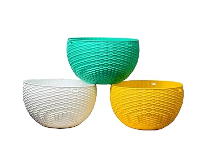 Sky Factum Hanging Planters for Balcony ; Indoor and Outdoor; Flower Pots / 8.4 inch Pot Diameter in a (Pack of 3) with Hook and Chain with Elegant Colors : Woven Look Texture