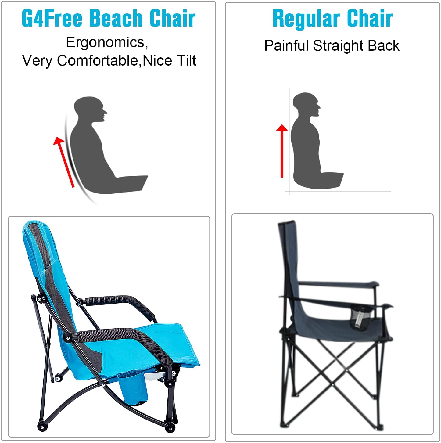 G4Free Low Beach Camping Folding Chair with Armrests, Ultralight Backpacking Chair with Cup Holder, for Camping Concert Lawn with Carry Bag (Blue): Kitchen & Dining