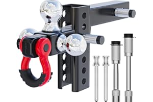 Ayleid Trailer Hitch Tri-Ball Mount with Anti-Theft Locking Hitch Pin&Hook&Rotatable Tow Shackle,Fits 2-in Receiver with 1-7/8-in,2-in,2-5/16-in Hitch Ball Adjustable with Shackle