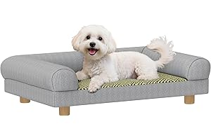 PawHut Pet Sofa, Dog Couch Bed for Small Dogs, Elevated Pet Sofa with Solid Feet for Indoor Puppy and Kitten, Grey