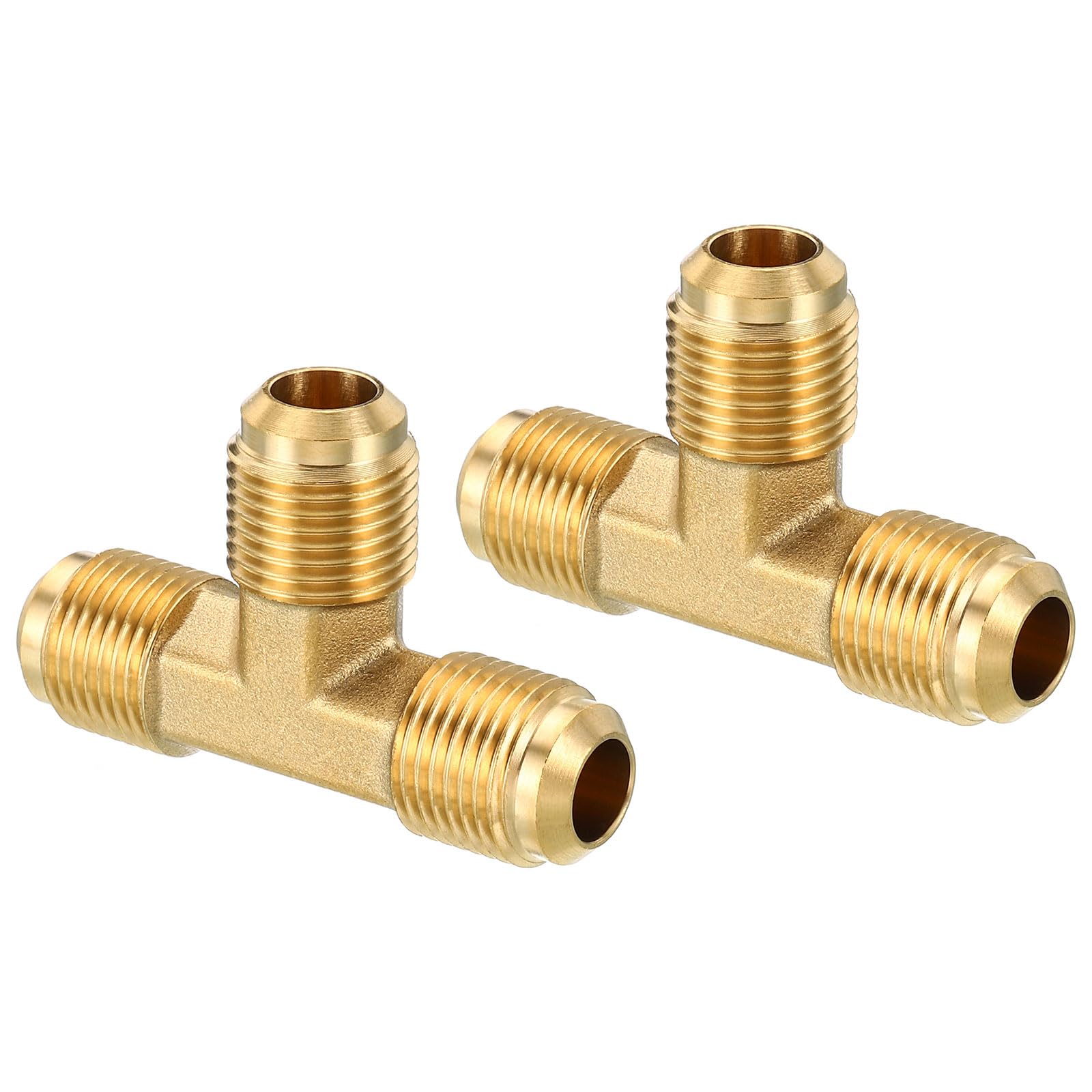 PATIKIL 3/8" x 3/8" x 3/8" Brass Pipe Fitting, 2 Pack Flare Tee Tube Fitting Pipe Adapter Connector for Air Conditioner Refrigeration Plumbing