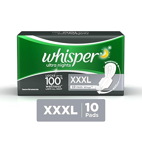 Whisper Ultra Nights Sanitary Pads-XXXL Wings (10 Piece of Pack)