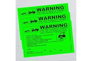 SAVQUICKPINTING (50) Parking Violation Sticker - Vehicle Illegally Parked Tow Notice - Parking Violation Notice - No Parking Warning Stickers - Scrap to Remove Stickers Neon Green 5.5 x 7.5 - Made in The U.S.A.