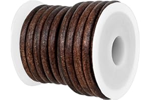 GENIQUE Real/Genuine Round Leather String Cord for Necklace, Bracelets, Jewellery, Braiding (5mm, Antique Brown Distressed)