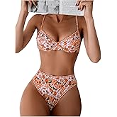 SOLY HUX Women's Floral Print Swimsuit Underwire Bathing Suit Two Piece Bikini Sets Multicoloured Floral M-1