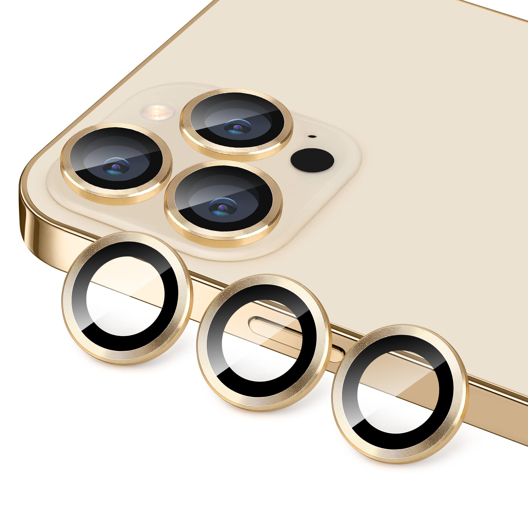 Hsefo Compatible with iPhone 12 Pro Max Camera Lens Protector, Anti-Scratch 9H Tempered Glass Metal Camera Screen Protector Shockproof Cover Film for iPhone 12 Max 6.7inch-3 Pcs Gold