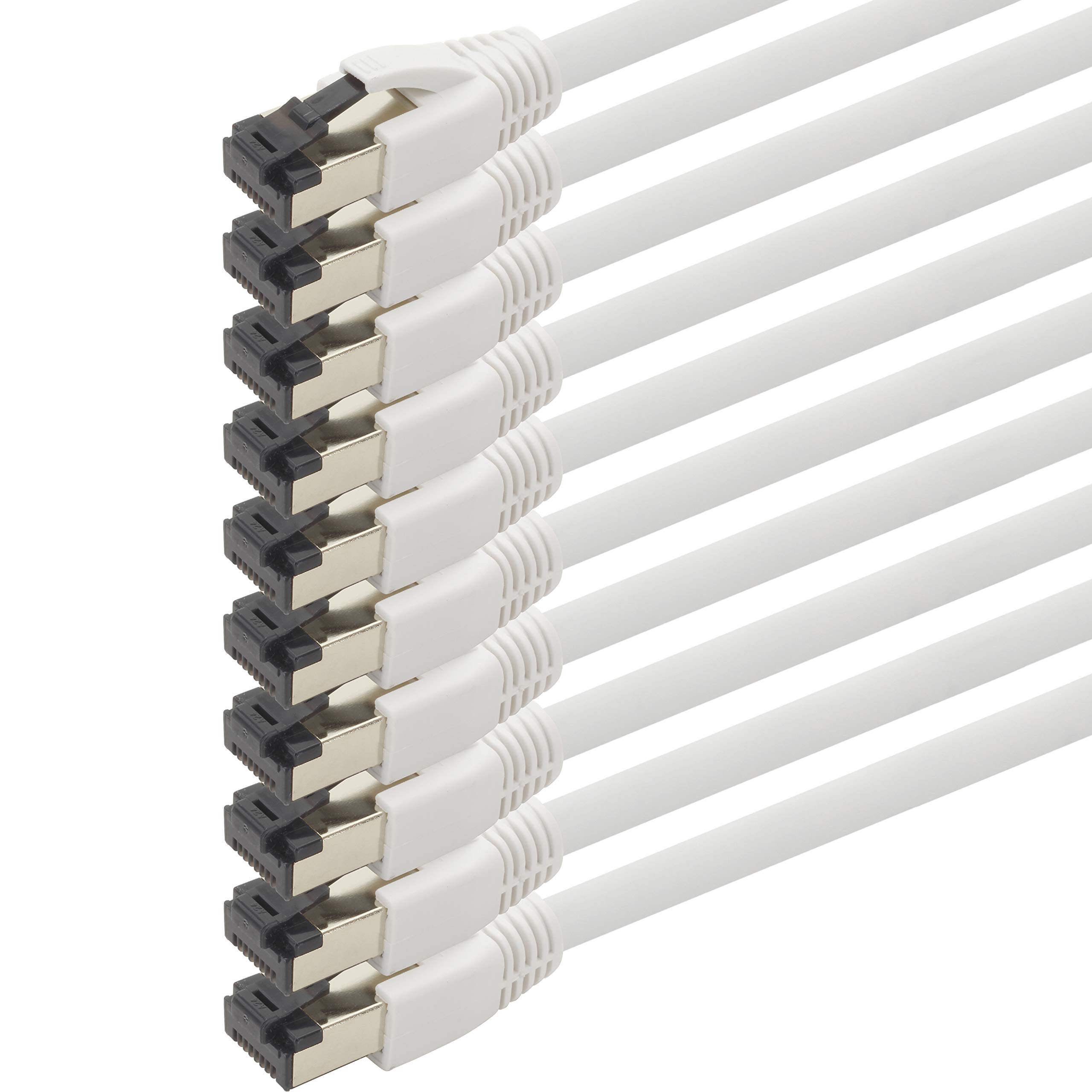 1aTTack.de 0.25 m Cat 8 network cable CAT8 cable white - pack of 10 Cat.8 Lan 2000 MHz 40 Gbit s 40GBase-T Poe+ patch cable Ethernet cable LSZH - 10 x 0.25 meter white