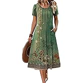 Zeagoo Womens Casual Summer Dress 2026 Petal Short Sleeve Dresses with Pleats Midi A Line Flowy Dress Boho Sundress